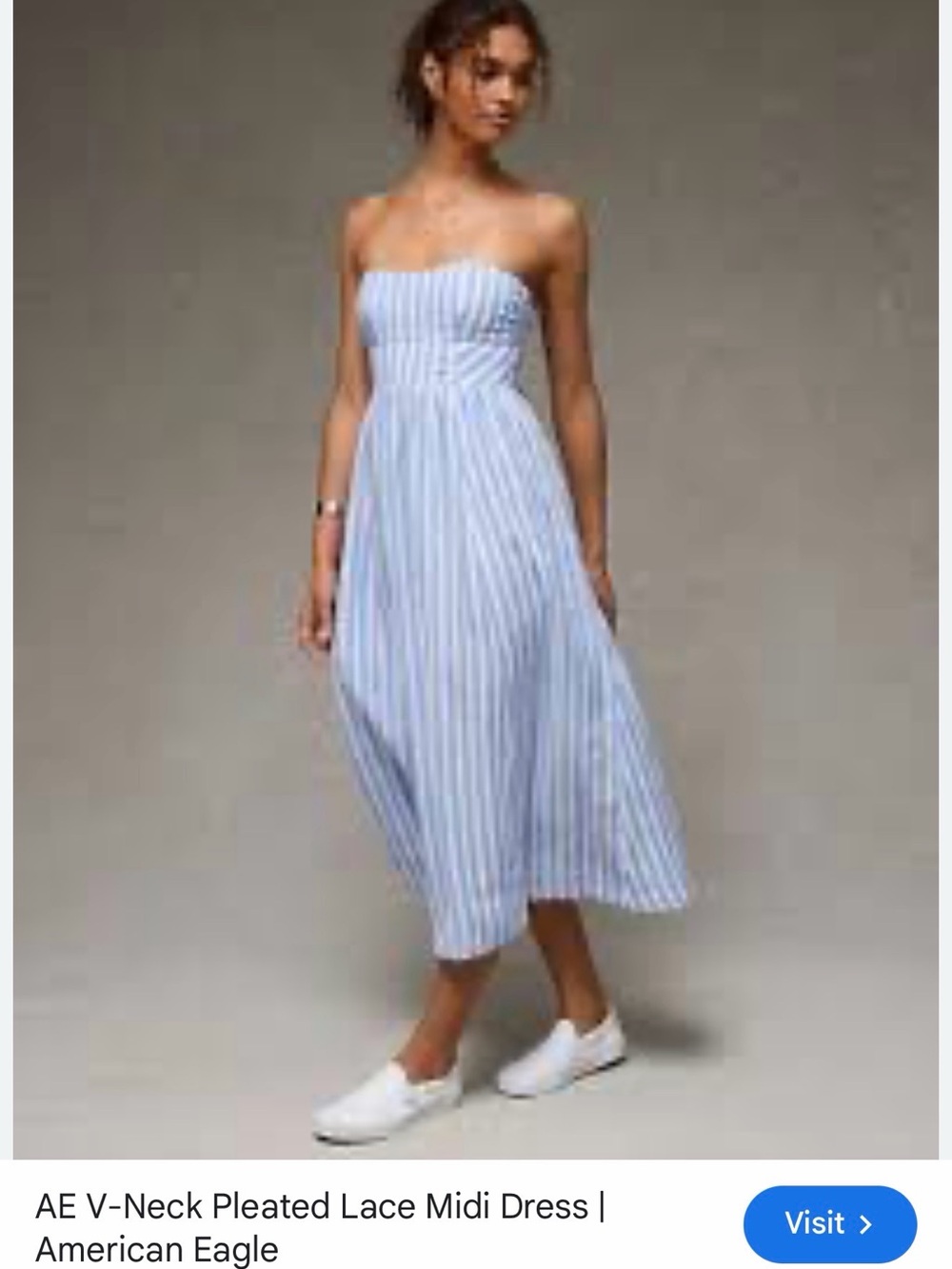 American Eagle Outfitters Blue and White Striped Strapless Midi Sundress